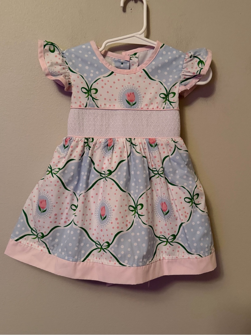 The Beaufort Bonnet Addie Angel Sleeve Dress - Pashley Manor Petal with Smocking